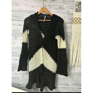 Free People Chunky Knit Boho Duster Slouchy Cardigan Alt Gothic Black Cream S